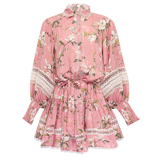 Close-up of the Summer Mini Dress Pink Floral Detail