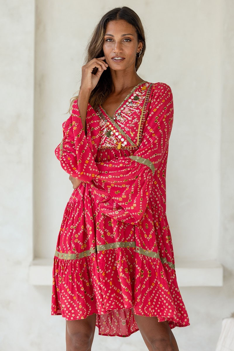 Load image into Gallery viewer, Womens Indie Mini Dress with Mirror Embroidery
