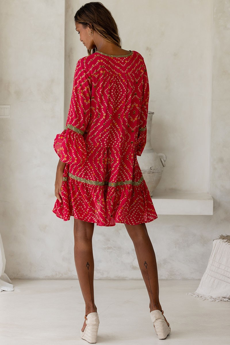 Load image into Gallery viewer, Flare Sleeve Mini Dress with Mirror Embroidery
