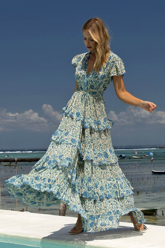 V Neck Floral Maxi Dress