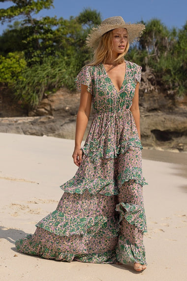 V Neck Maxi Dress with Ruffle Details