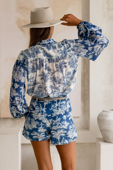 Collared Blouse with Palm Tree Print