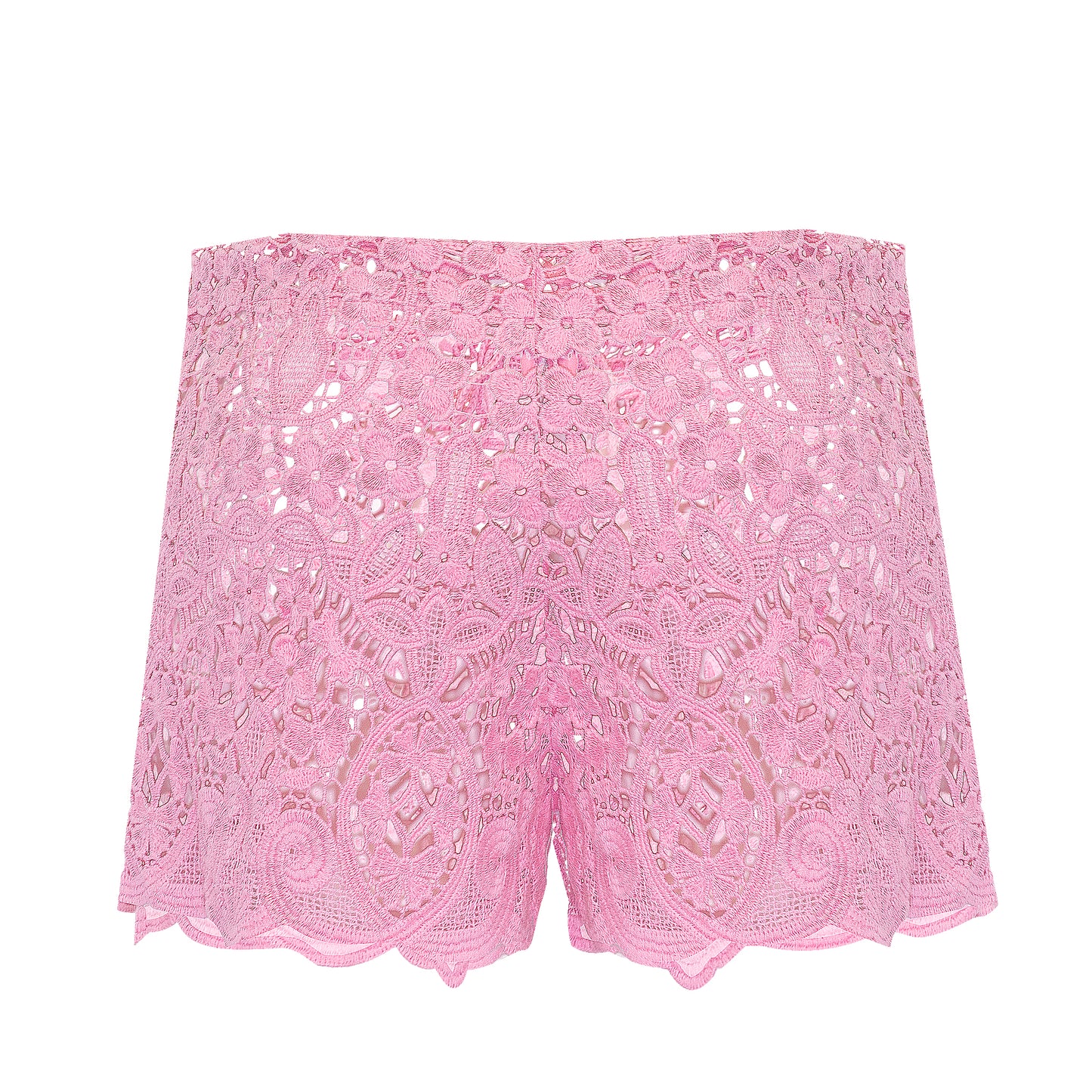 Load image into Gallery viewer, Back view of the Pink Lace Beachwear Shorts
