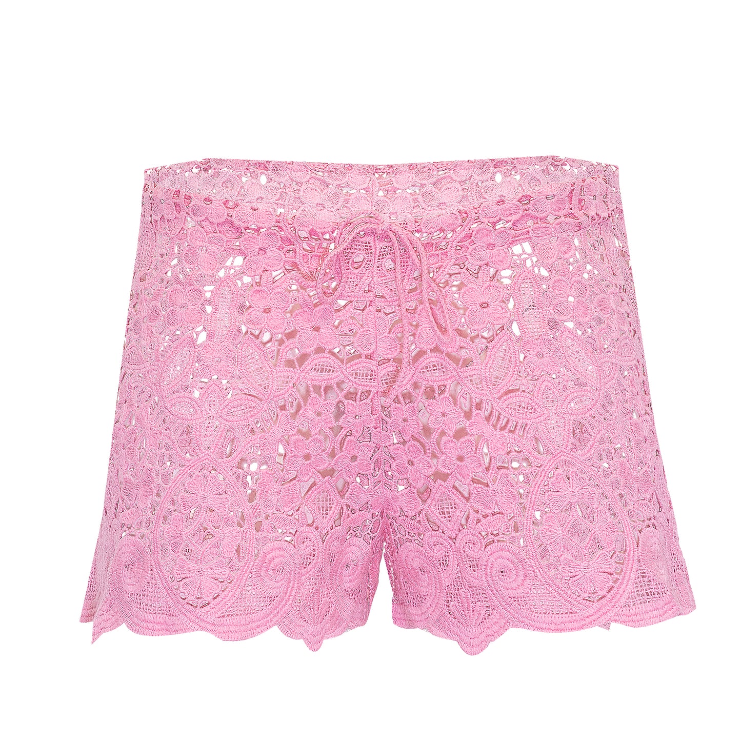 Load image into Gallery viewer, Detail of the Drawstring Waist on Lace Beach Shorts
