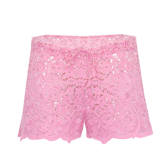 Detail of the Drawstring Waist on Lace Beach Shorts