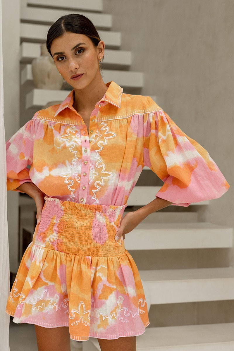 Flared Mini Skirt in Pink/Orange