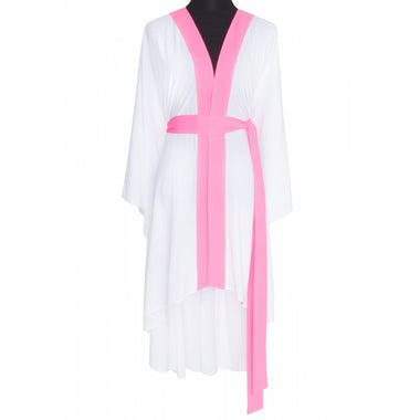 White Long Kimono Skull In Neon Pink - Kaftan