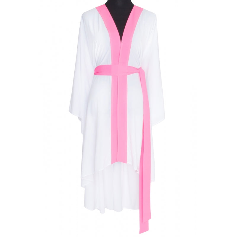 Load image into Gallery viewer, White Long Kimono Skull In Neon Pink - Kaftan
