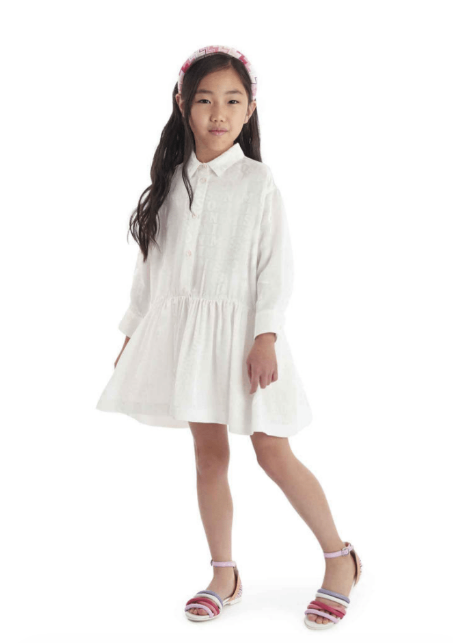 Woven Long Sleeve Dress White - Dress