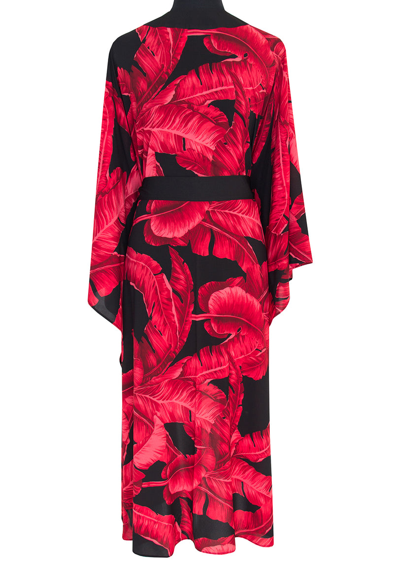 Jungle Red Palm Kimono Long