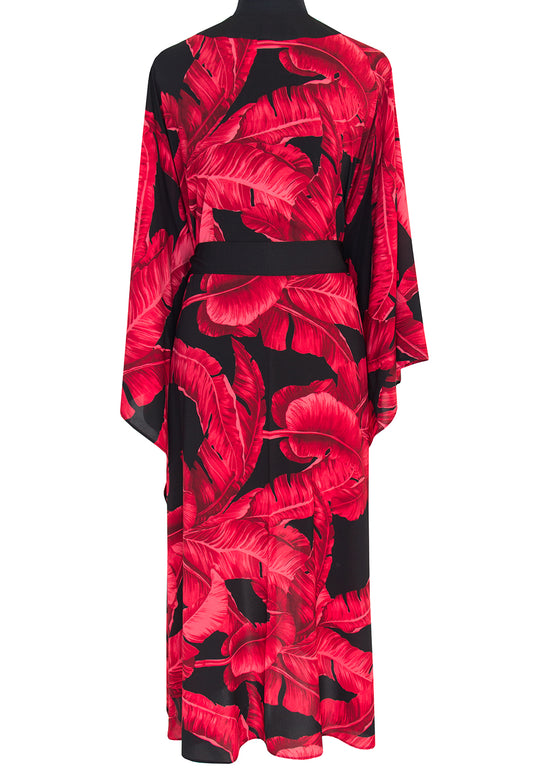 Jungle Red Palm Kimono Long - Kaftan