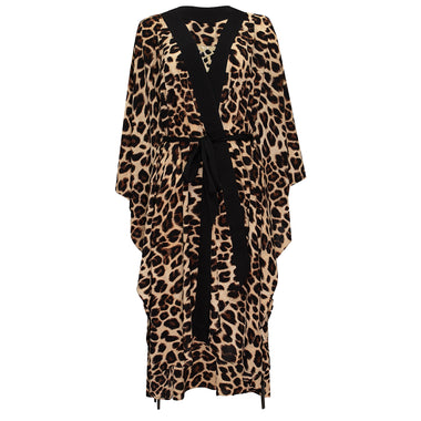 Leopard Print Kimono With Black Trim - Kaftan