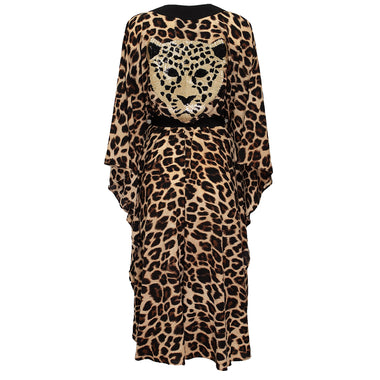 Leopard Print Kimono With Black Trim - Kaftan