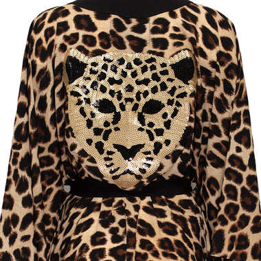 Leopard Print Kimono With Black Trim - Kaftan