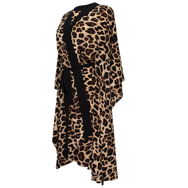 Leopard Print Kimono With Black Trim - Kaftan