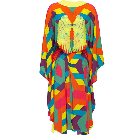 Load image into Gallery viewer, Tribal Colorful Kimono Wings In Neon Yellow Long
