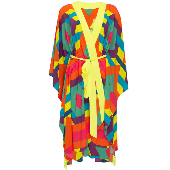 Load image into Gallery viewer, Tribal Colorful Kimono Wings In Neon Yellow Long
