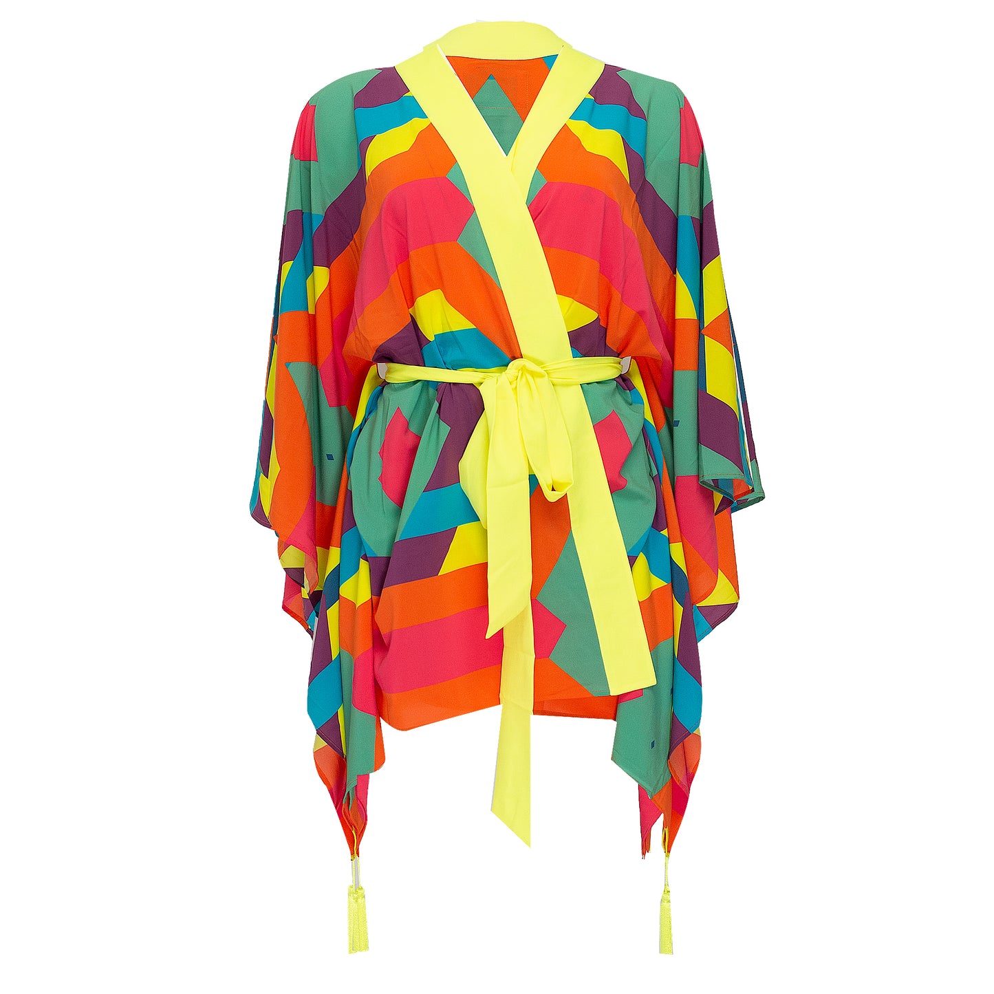 Load image into Gallery viewer, Tribal Colorful Mayan Short Kimono Wings In Neon Yellow
