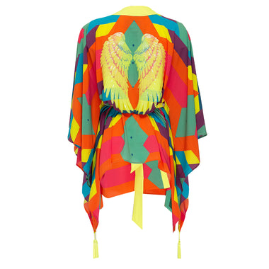 Tribal Colorful Mayan Short Kimono Wings In Neon Yellow - Kimono