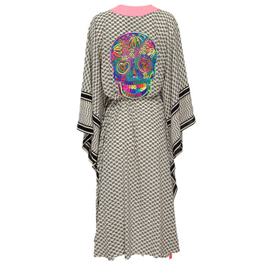 Tribe Kimono Skull Neon Pink Long - Kimono