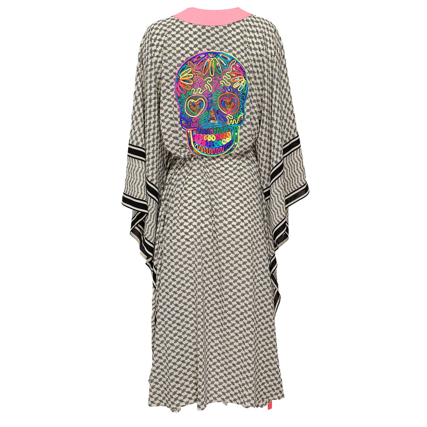 Load image into Gallery viewer, Tribe Kimono Skull Neon Pink Long - Kimono
