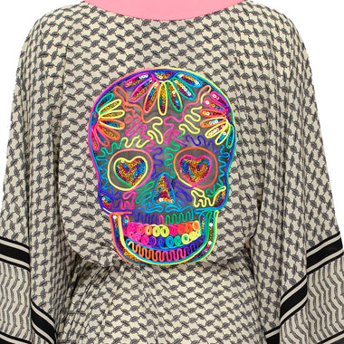 Tribe Kimono Skull Neon Pink Long - Kimono