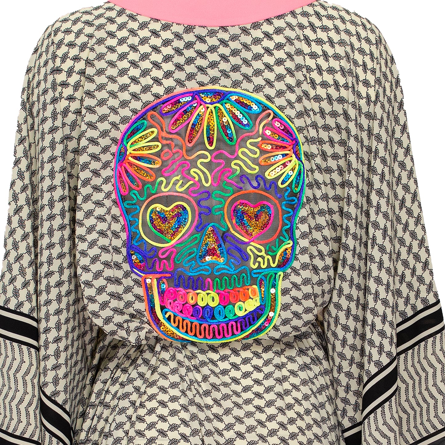 Load image into Gallery viewer, Tribe Kimono Skull Neon Pink Long - Kimono
