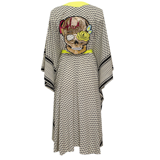 Load image into Gallery viewer, Tribe Kimono Skull Neon Yellow Long - Kimono
