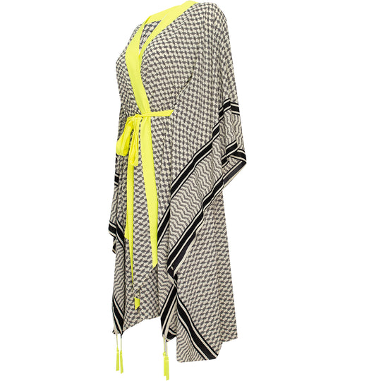 Load image into Gallery viewer, Tribe Kimono Skull Neon Yellow Long - Kimono
