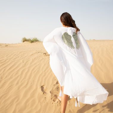 White Kimono with Angel Wings Long - Kimono
