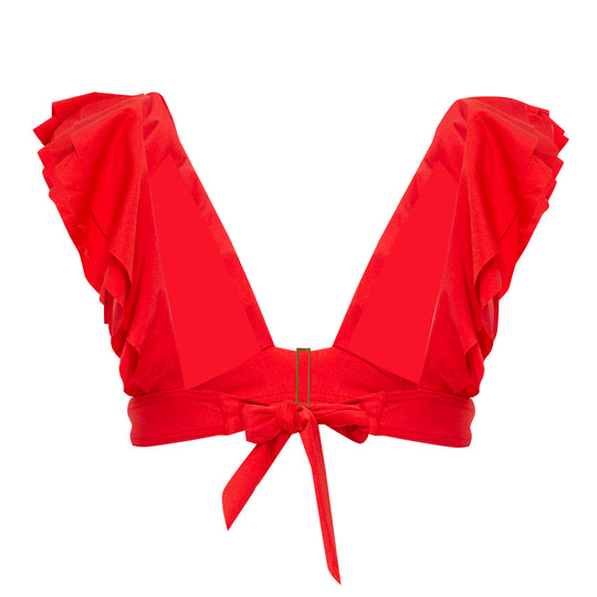 Load image into Gallery viewer, Red Ruffle Bikini Top
