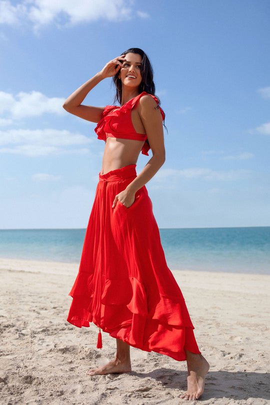Load image into Gallery viewer, Multiway Red Maxi Beach Skirt
