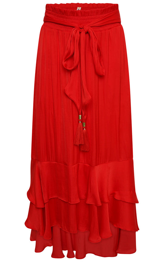 Load image into Gallery viewer, Maxi Skirt with Tiered Frilled Hi-Lo Hem
