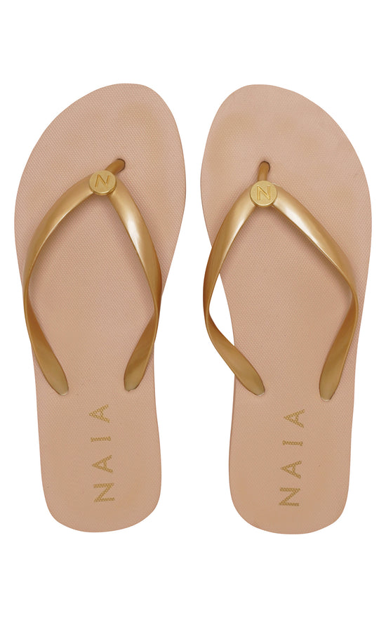 Ladies Rubber Flip Flops with Naia Gold Logo