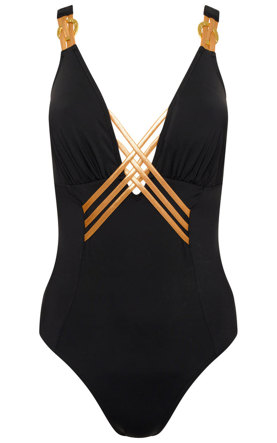 Load image into Gallery viewer, One Piece Swimsuit with Luxe Strapping Across the Bust
