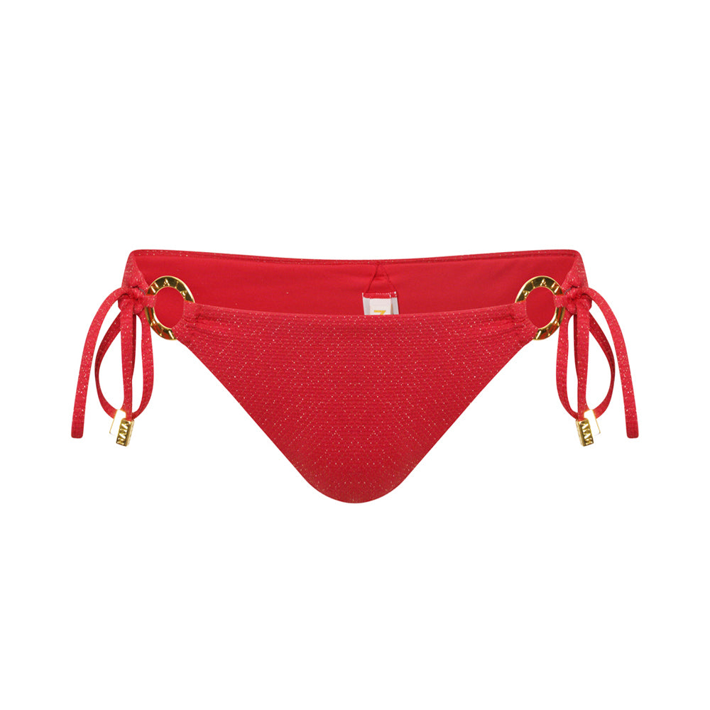 Womens Red Bikini Bottoms with Naia Gold Detailing