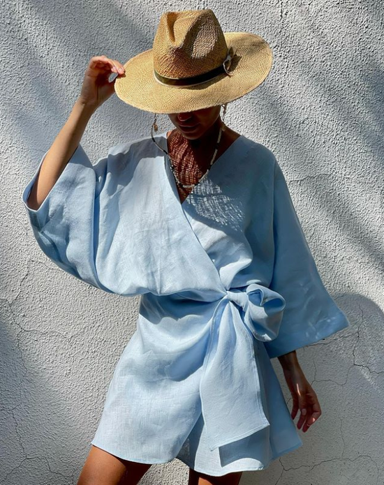 Short Dress Linen Blue
