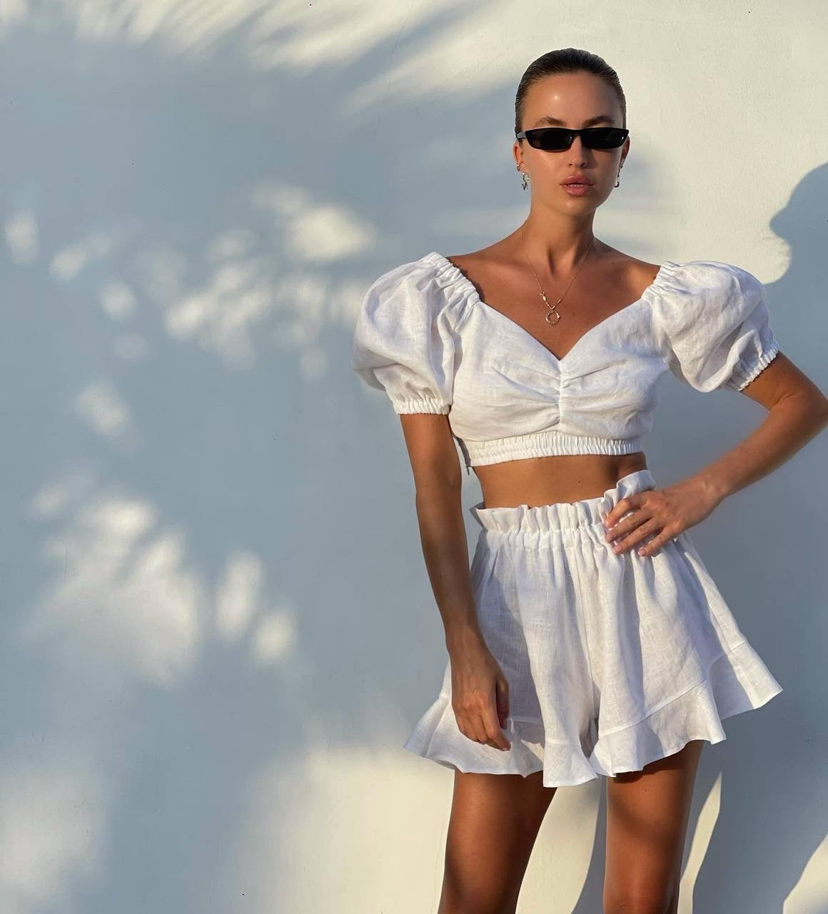 Crop Top And Short Linen White