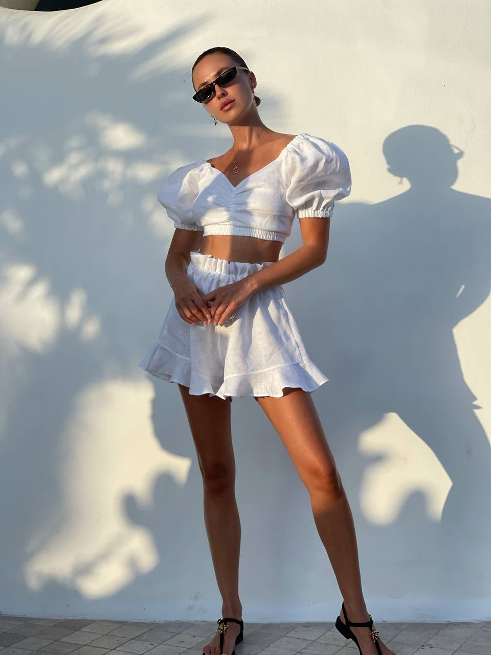 Crop Top And Short Linen White