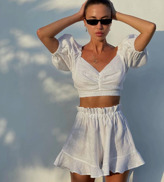 Crop Top And Short Linen White