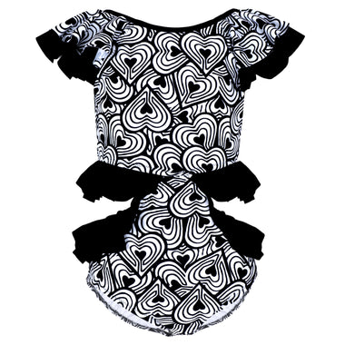 Girls Ruffle One Piece Swimsuit with Heart Print 