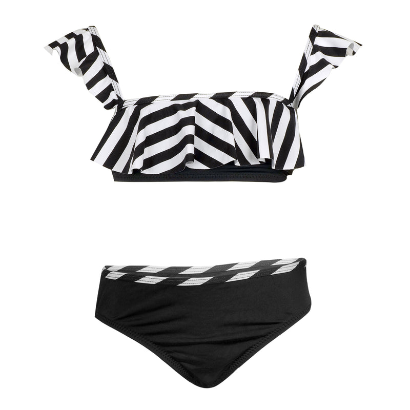 Girls Bikini in Black/White With Ruffles
