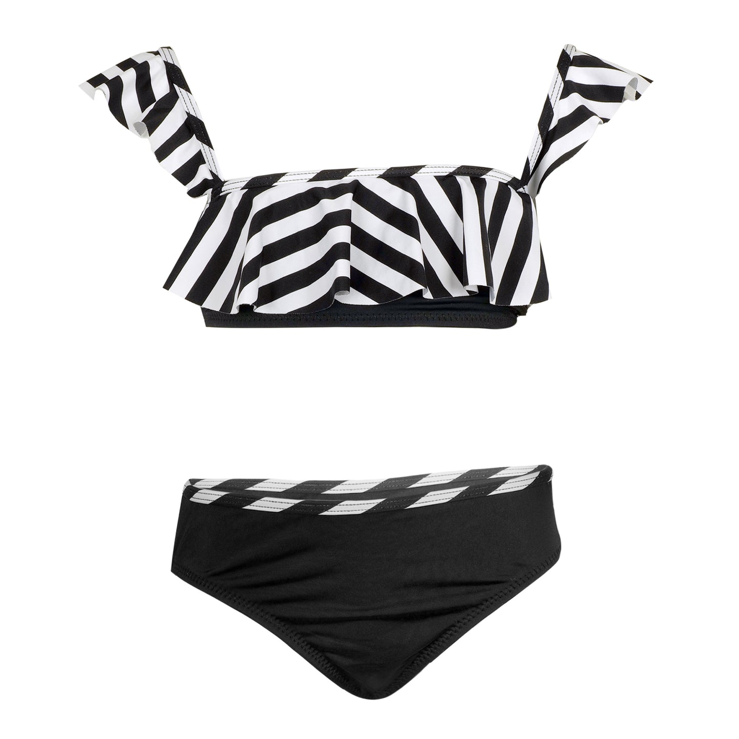 Girls Bikini in Black/White with Ruffles 