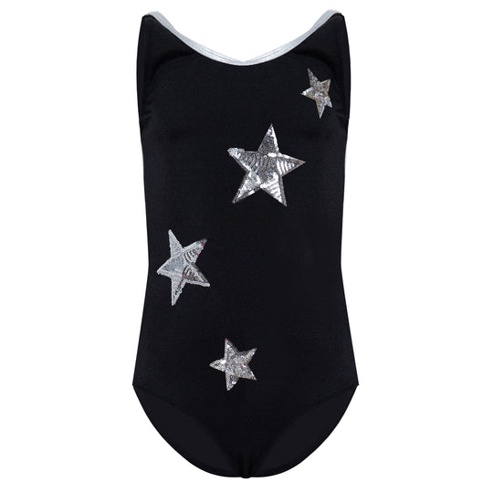 Kids One Piece Black Swimsuit with Star Sequin