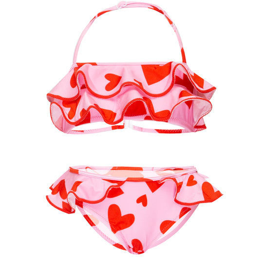 Girls Ruffle Bikini with Heart Print