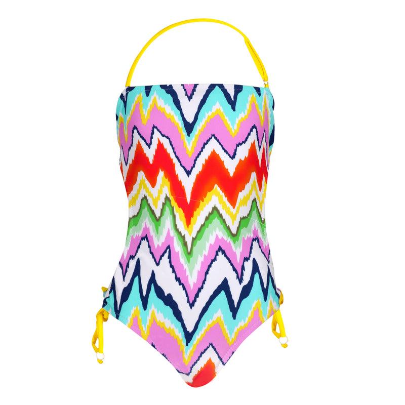 Girls Multicolour Swimsuit With Halterneck