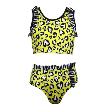 Girls Ruffle Bikini With Heart Print