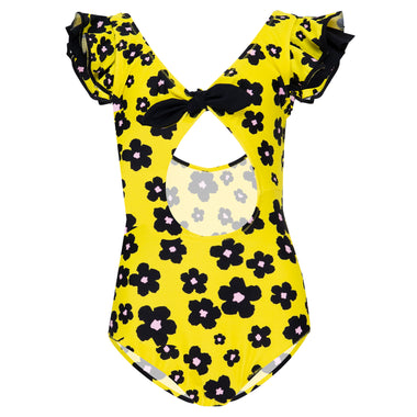 Girls Yellow One Piece Swimsuit with Flower Print