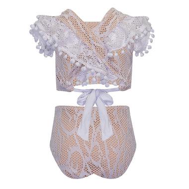 Girls Pom Pom Bikini with Adjustable Ties on Back