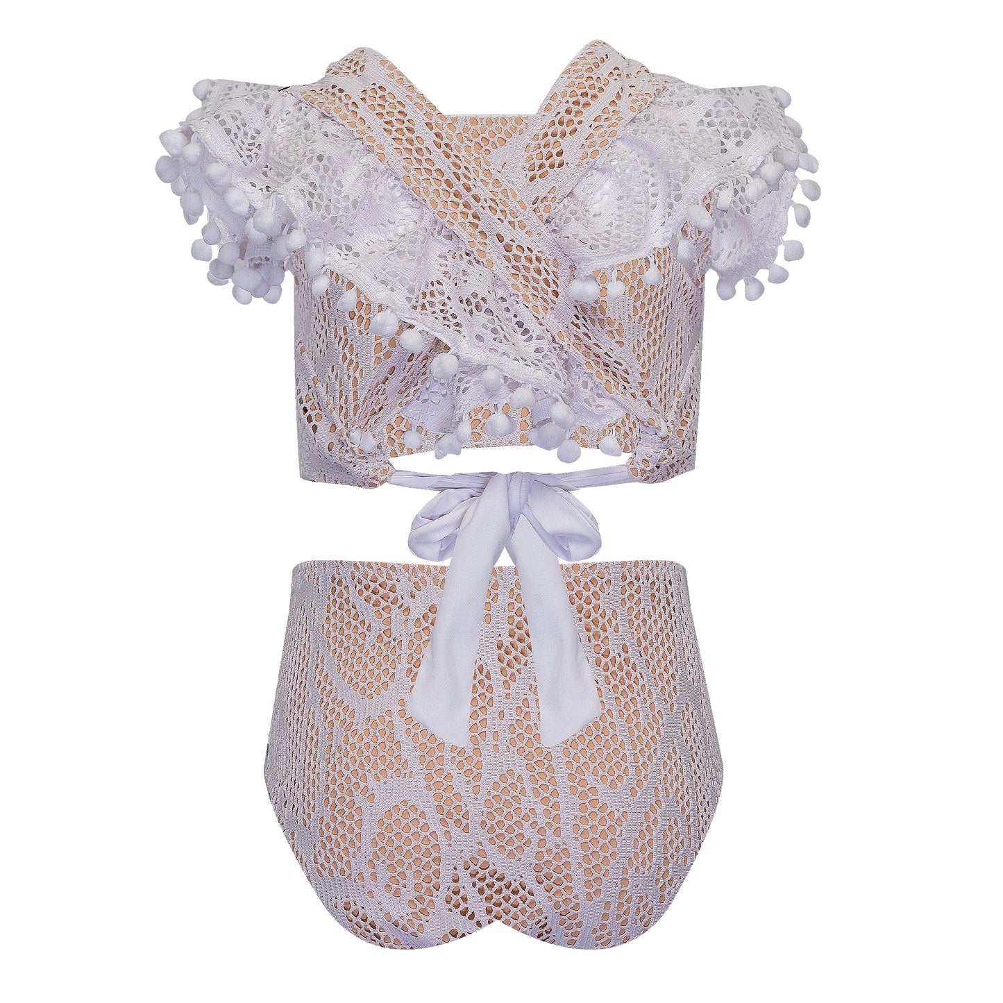 Load image into Gallery viewer, Girls Pom Pom Bikini with Adjustable Ties on Back
